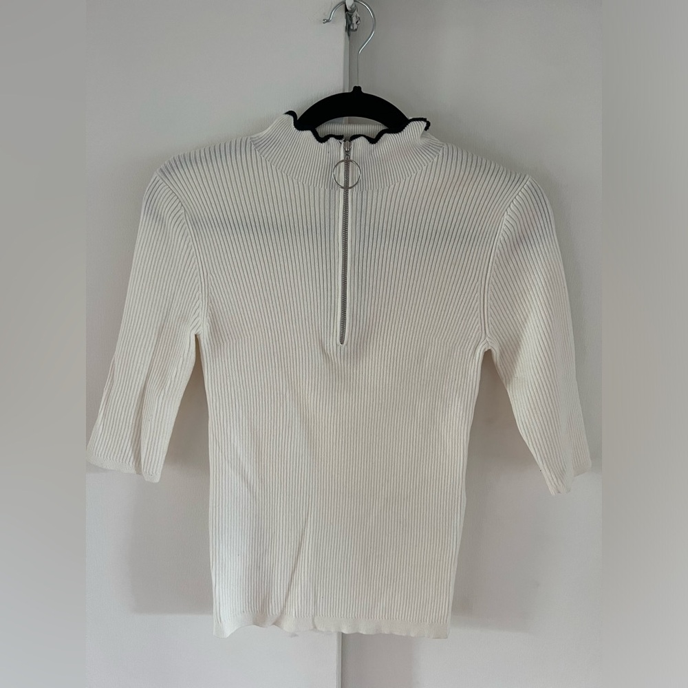 Maje 3/4 Zip Up Ribbed Top